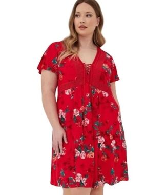 NWT Torrid Red Floral Lace-Up Midi Dress Size 2XL